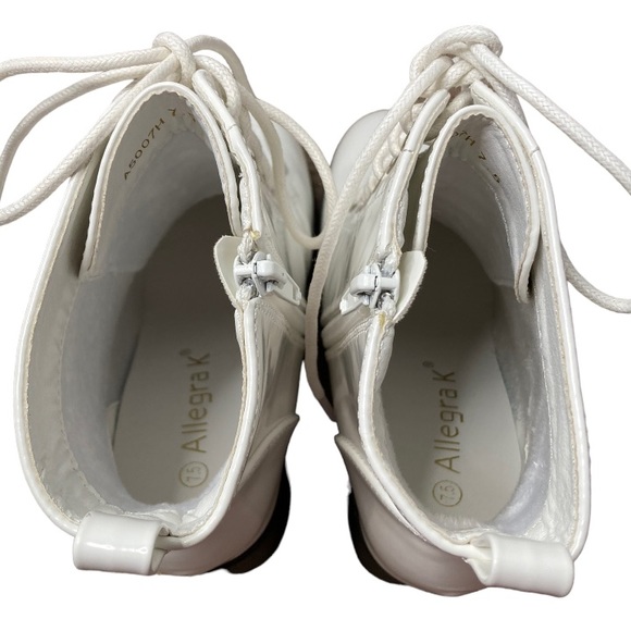 ALLEGRA K White Patent Leather Platform Lace Up Chunky Heel Combat Boots, 7.5 - Picture 10 of 13